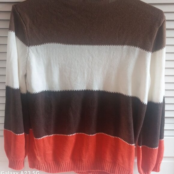 Misslook Colorblock Sweater 2XL Cotton Polyester Brown White Orange Striped 27" - Picture 6 of 7